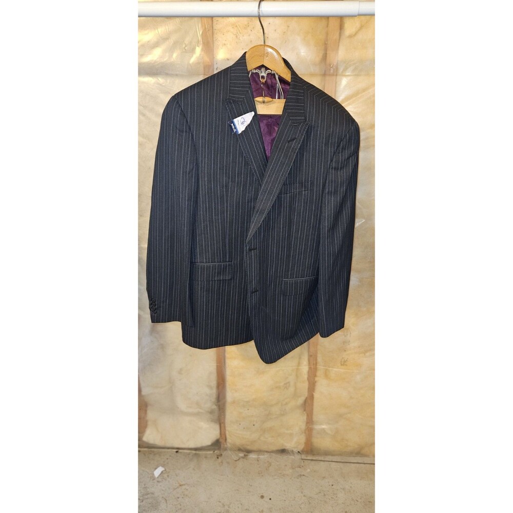 Sean John Black Pinstripe Wool Blend Blazer Double Vented Sport Coat Mens 44R